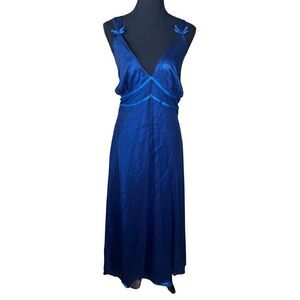 Cacique Long Gown Lingerie midnight Blue Slip Dress Women's Sz 18/20 90's Goth